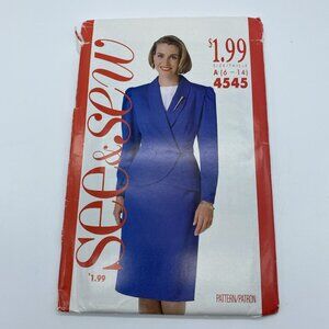 Butterick 4545 Ladies Double Breasted Jacket-Pencil Skirt & Top 6 8 10 12 14